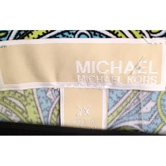 Michael Kors Women's Jersey Shift Dress Size 2X Stretch Paisley Blue Green - Picture 4 of 7